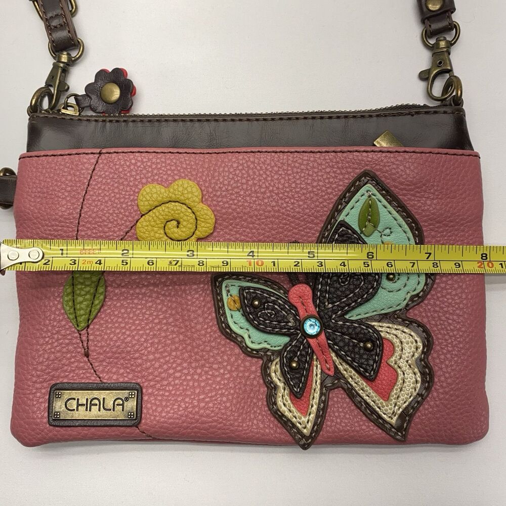 CHALA BUTTERFLY MINI CROSSBODY Strap Clutch Purse Teal Dot Pink Brown Spring Bag - Picture 9 of 14